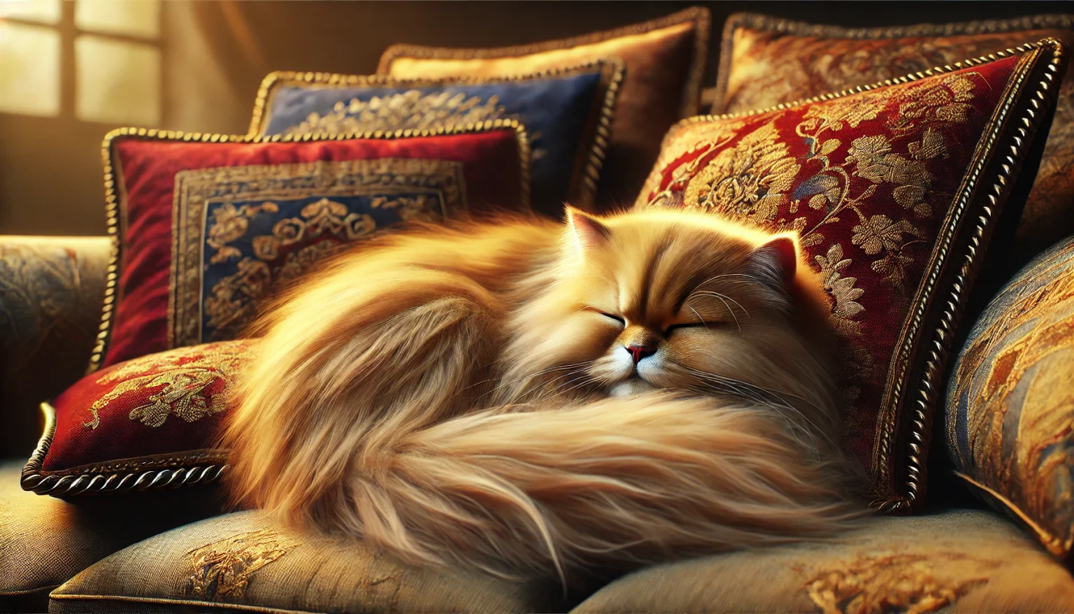 Gato Persa durmiendo en un sillón con cojines