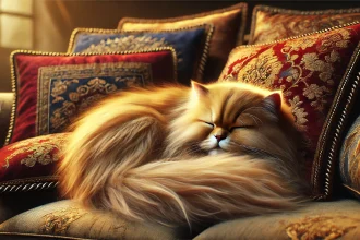 Gato Persa durmiendo en un sillón con cojines