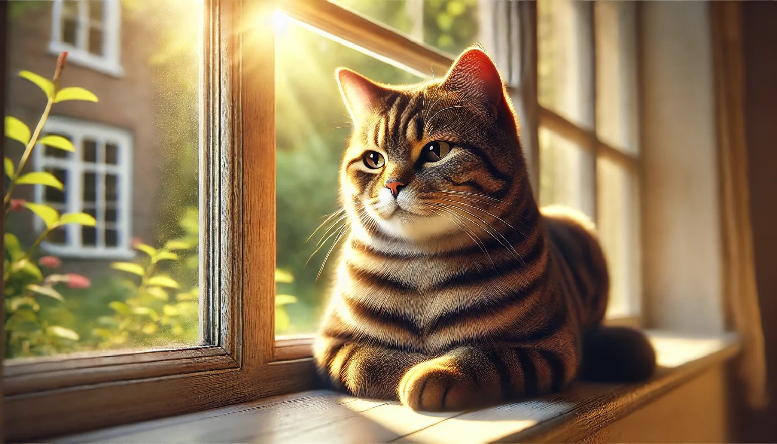 Gato europeo descansando en una ventana