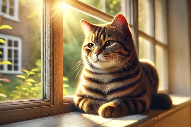 Gato europeo descansando en una ventana
