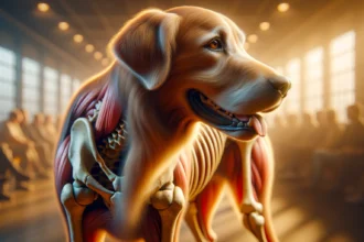 Displasia de cadera en Golden Retriever, mostrando dificultad para caminar, en artículo sobre síntomas de displasia.
