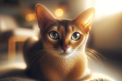 Gato Singapura en un entorno tranquilo, ideal para resaltar su naturaleza dócil y calmada.