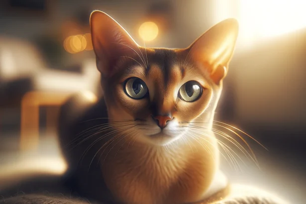 Gato Singapura en un entorno tranquilo, ideal para resaltar su naturaleza dócil y calmada.